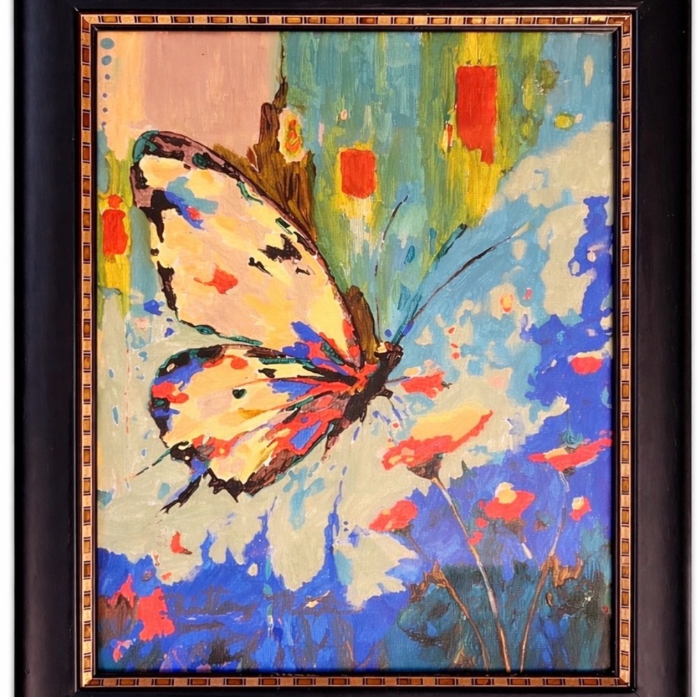 🌺🌺SOLD🌺🌺. Abstract Butterfly and Orange Flowers Painting